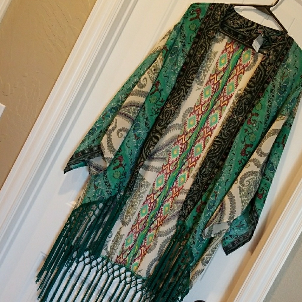 Paisley fringe tassel kimono